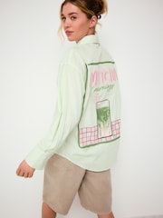 Green/White Stripe Matcha Graphic Oversized Boyfriend Shirt - Image 5 of 9