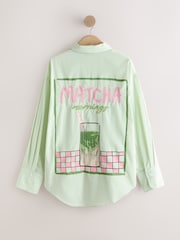 Green/White Stripe Matcha Graphic Oversized Boyfriend Shirt - Image 7 of 9