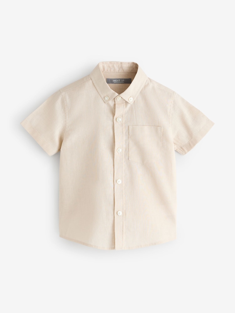 Stone Short Sleeve Linen Blend Regular Fit Shirt - Image 1 of 1 Stone Short Sleeve Linen Blend Regular Fit Shirt - Image 1 of 1