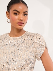 Lipsy Gold Sequin Tulip Sleeve Top - Image 1 of 4