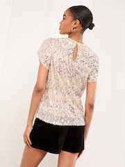 Lipsy Gold Sequin Tulip Sleeve Top - Image 4 of 4