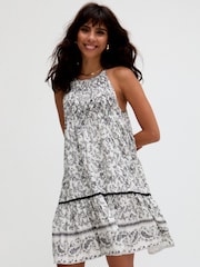 Raffya White Paige Embroidered Shirring Floral Printed Mini Dress - Image 1 of 5