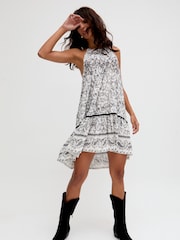 Raffya White Paige Embroidered Shirring Floral Printed Mini Dress - Image 3 of 5