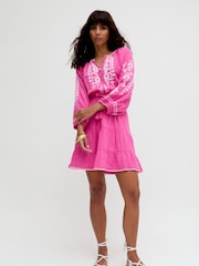 Raffya Pink Mini Sophia Tiered Ruffle Embroidered Dress - Image 3 of 5