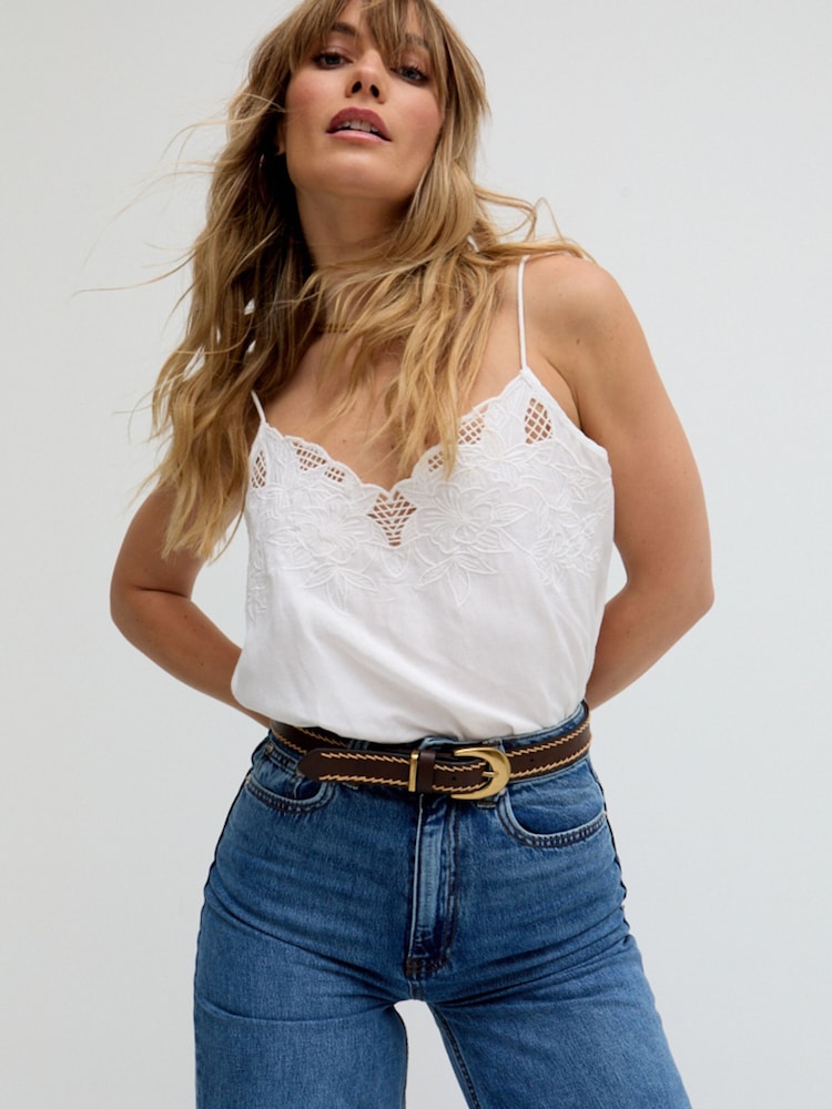Raffya White Delores Scallop Neck Cutwork Cami - Image 1 of 4