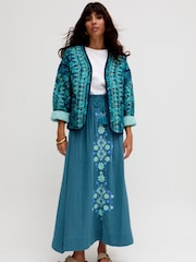 Raffya Blue Azalea Paperbag Shirred Waist Maxi Skirt - Image 1 of 5