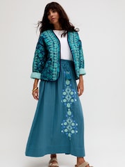 Raffya Blue Azalea Paperbag Shirred Waist Maxi Skirt - Image 2 of 5