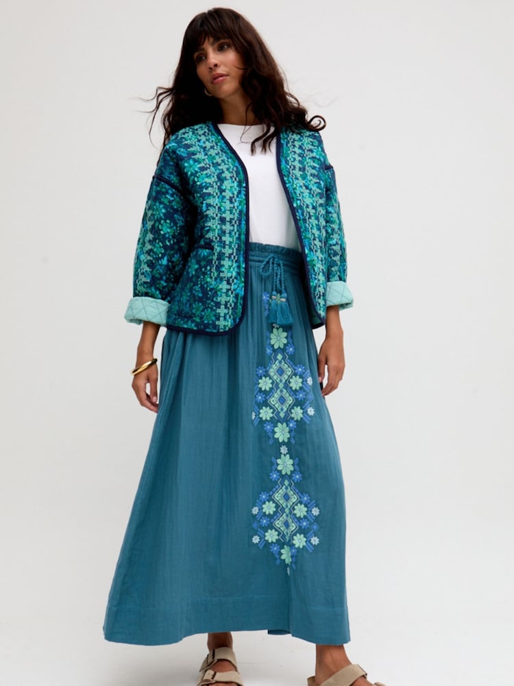 Raffya Blue Azalea Paperbag Shirred Waist Maxi Skirt - Image 2 of 5