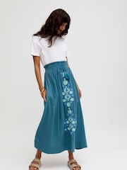 Raffya Blue Azalea Paperbag Shirred Waist Maxi Skirt - Image 3 of 5