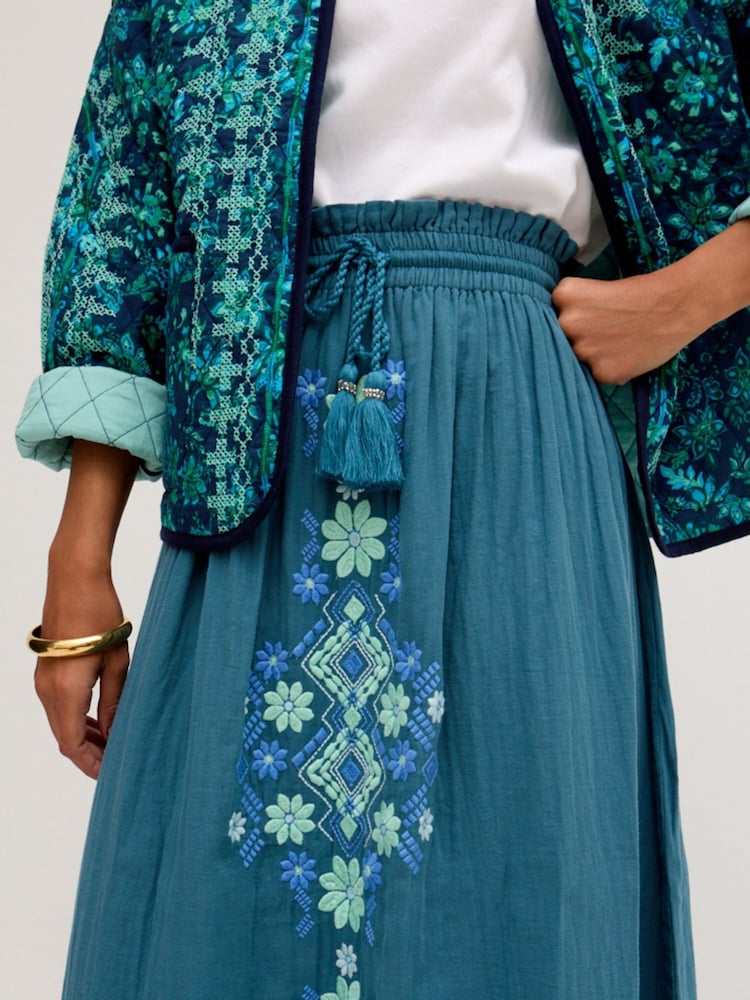 Raffya Blue Azalea Paperbag Shirred Waist Maxi Skirt - Image 5 of 5