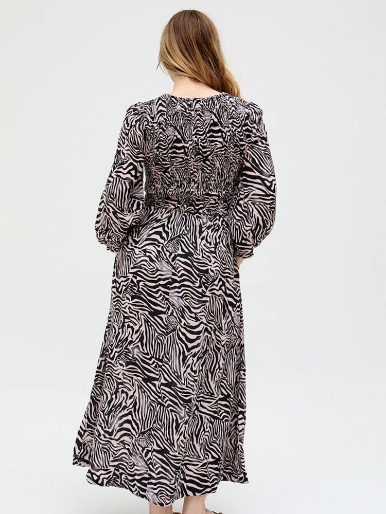 Raffya Animal Print Paulina Shirred Bodice Zebra Print Maxi Dress - Image 2 of 5