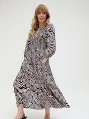Raffya Animal Print Paulina Shirred Bodice Zebra Print Maxi Dress - Image 4 of 5