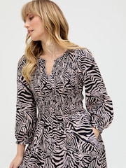 Raffya Animal Print Paulina Shirred Bodice Zebra Print Maxi Dress - Image 5 of 5