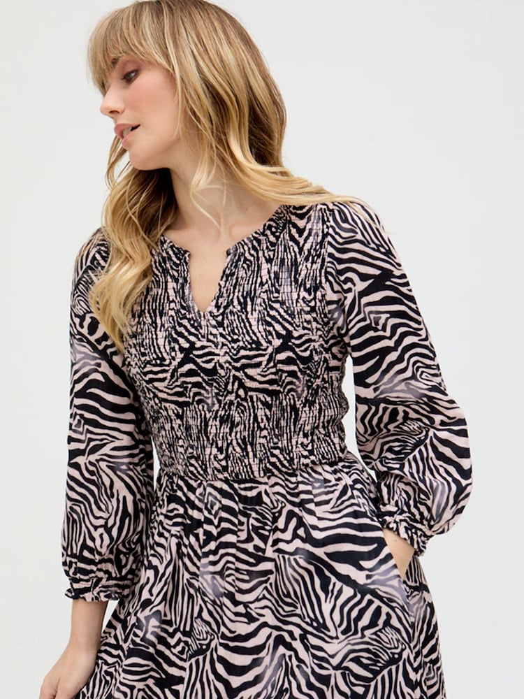 Raffya Animal Print Paulina Shirred Bodice Zebra Print Maxi Dress - Image 5 of 5