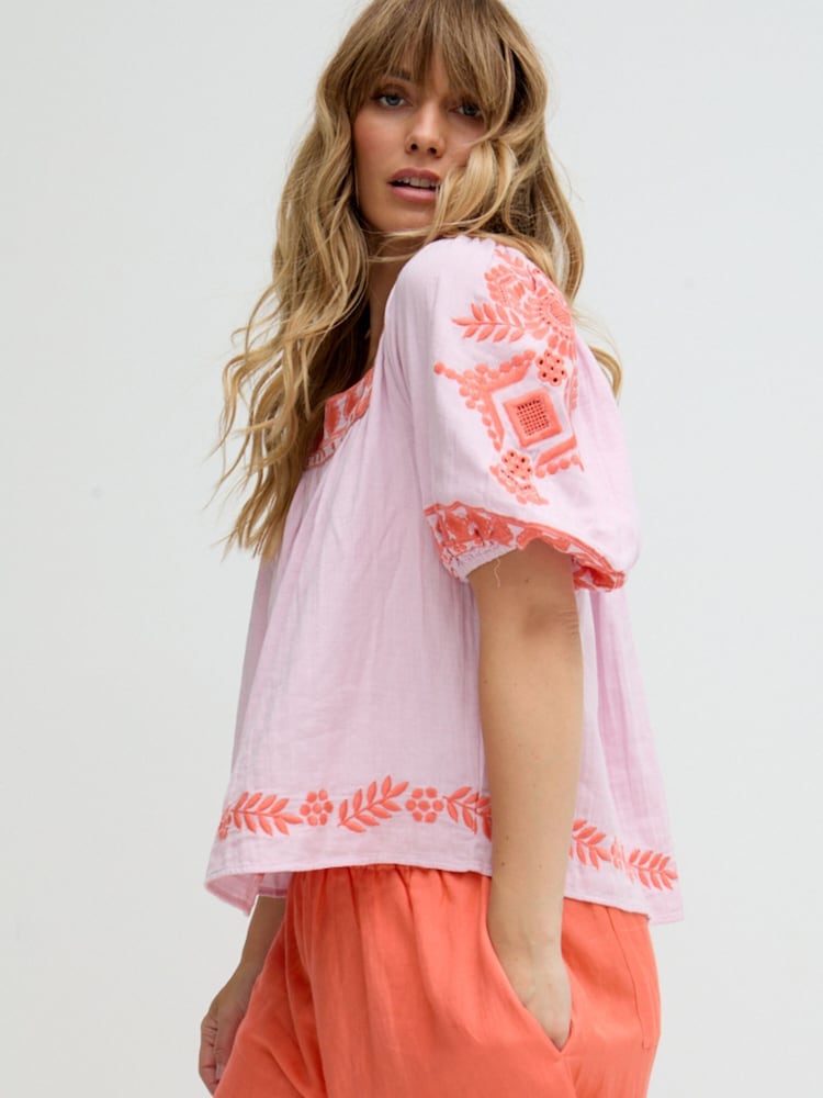 Raffya Clara Square Neck Embroidered Blouse - Imagen 1 de 5