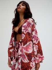 Raffya Pink Ellana Wide Leg Floral Printed Trousers - Image 4 of 5