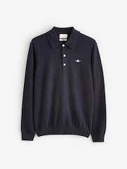 GANT Blue Superfine Lambswool Knit Polo Shirt - Image 1 of 1