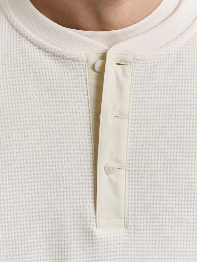 GANT Cream Henley Waffle Texture Long Sleeve T-Shirt - Image 6 of 6 GANT Cream Henley Waffle Texture Long Sleeve T-Shirt - Image 6 of 6