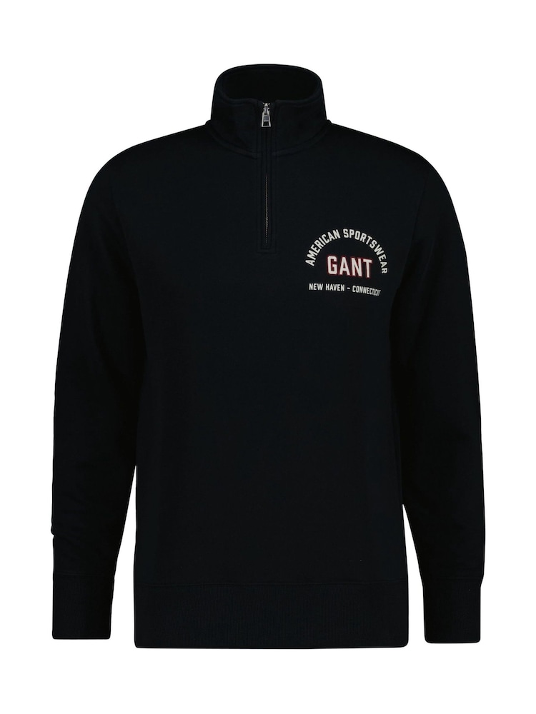GANT Black Graphic Logo Half ZIp Sweatshirt - Image 1 of 2