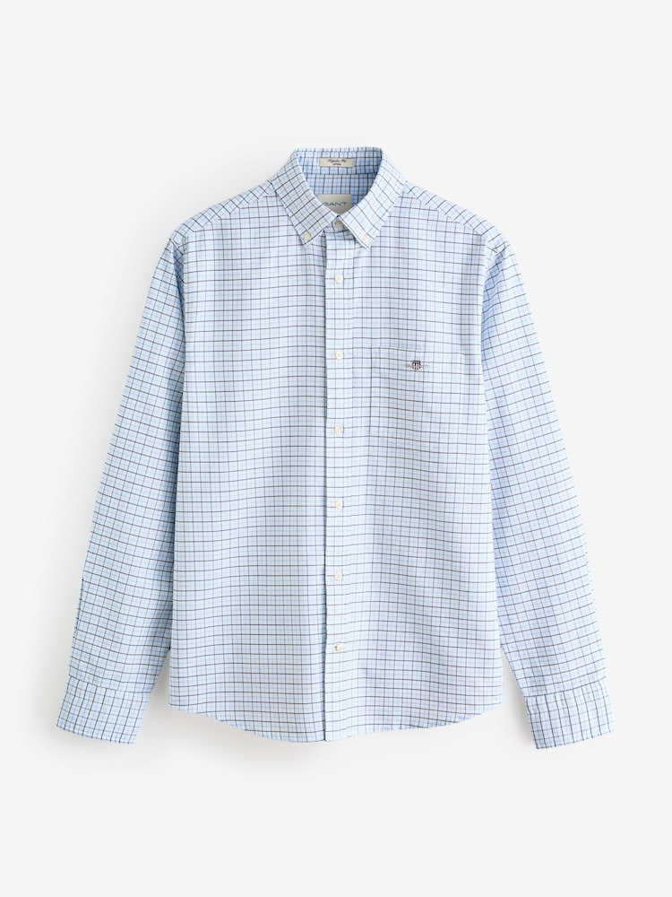 GANT Blue Classic Check Oxford Shirt - Image 6 of 6