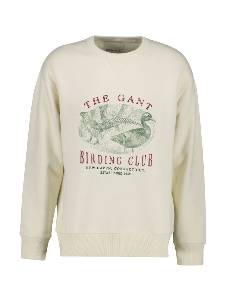 GANT White Graphic Logo Crew Neck Sweatshirt - Image 1 of 2