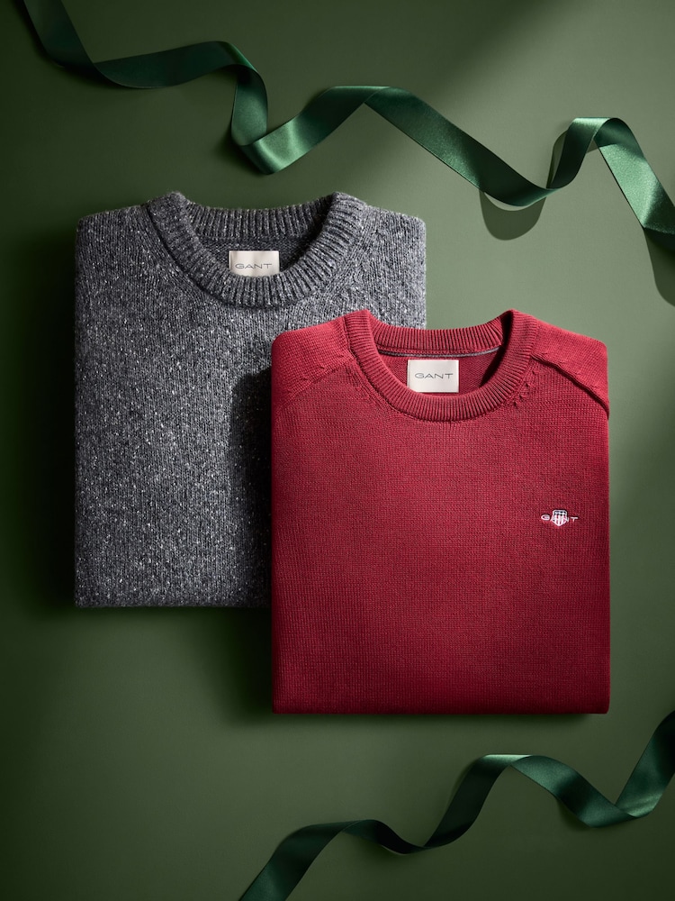GANT Grey Wool Blend Neppy Crew Neck Knit Jumper - Image 1 of 2