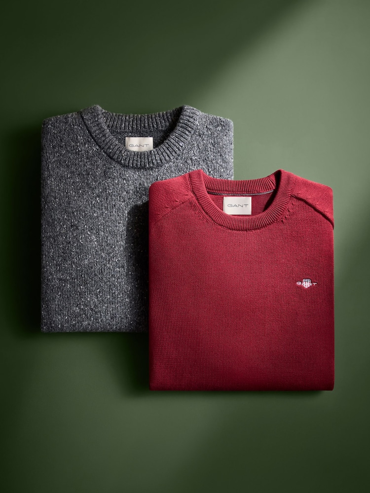 GANT Grey Wool Blend Neppy Crew Neck Knit Jumper - Image 2 of 2