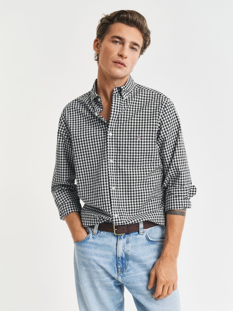 GANT Black Gingham Print Classic Poplin Shirt - Image 1 of 6