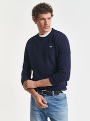 GANT Blue Graphic Logo Badge Half Zip Knit Jumper - Image 1 of 5