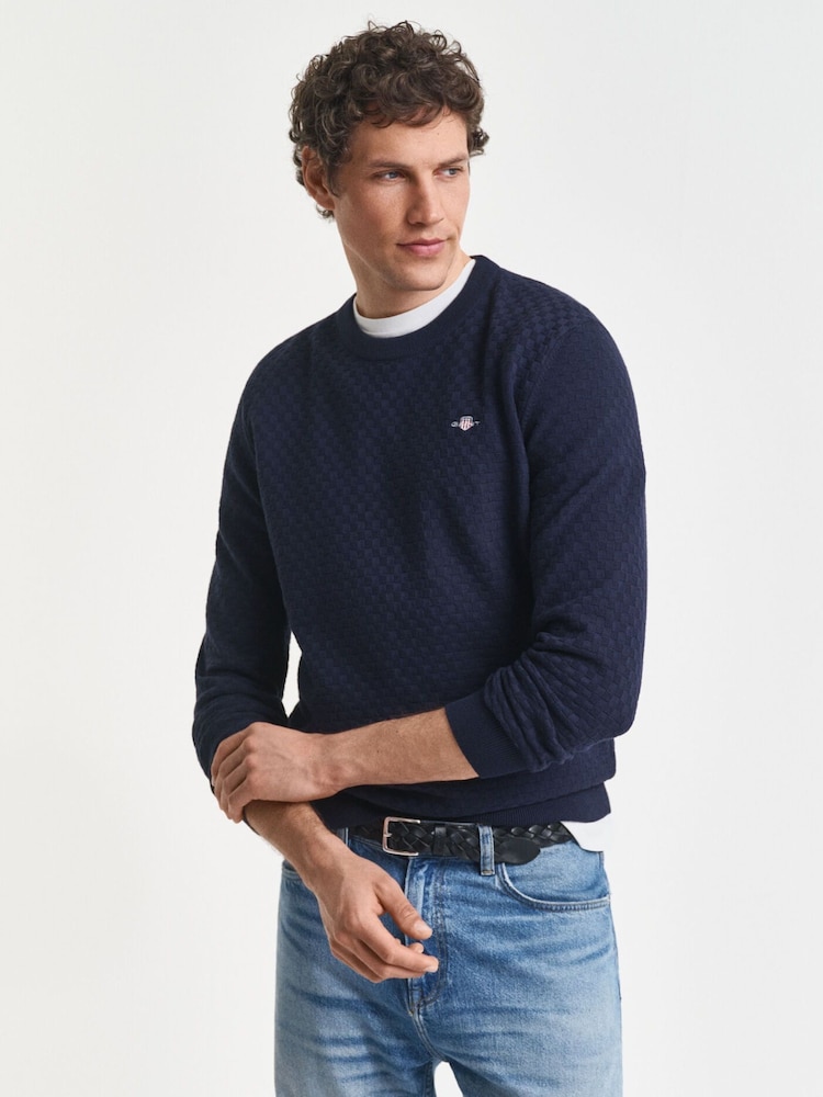 GANT Blue Graphic Logo Badge Half Zip Knit Jumper - Image 1 of 5