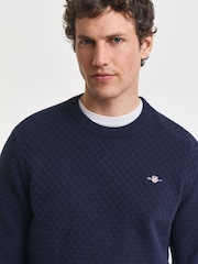GANT Blue Graphic Logo Badge Half Zip Knit Jumper - Image 4 of 5