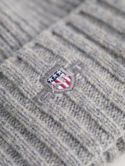 GANT Grey Shield Wool Blend Beanie Hat - Image 3 of 4