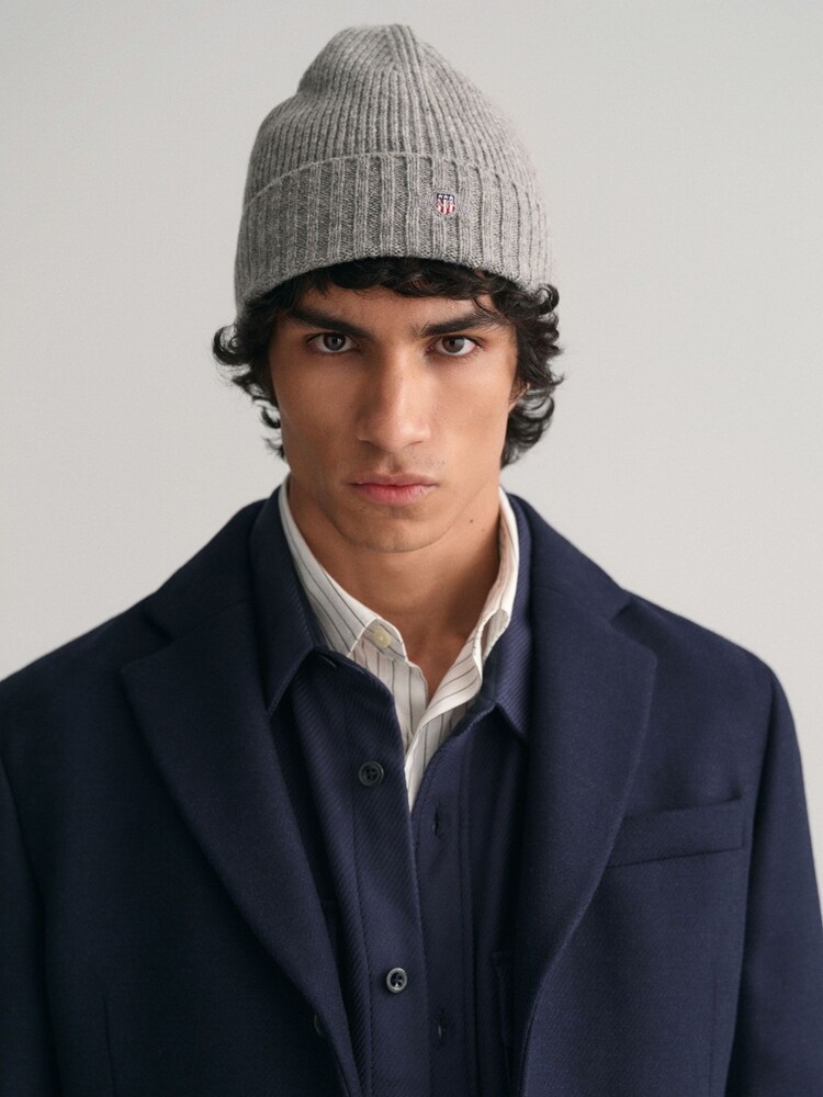 GANT Grey Shield Wool Blend Beanie Hat - Image 4 of 4