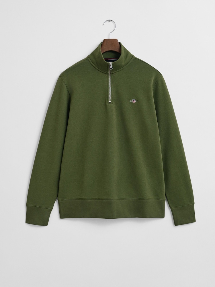 GANT Green Shield Logo Half Zip Sweatshirt - Image 1 of 3