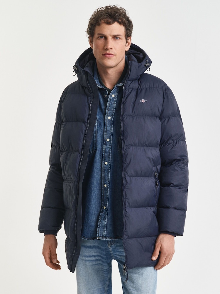GANT Blue Active Cloud Mid Length Puffer Jacket - Image 1 of 9