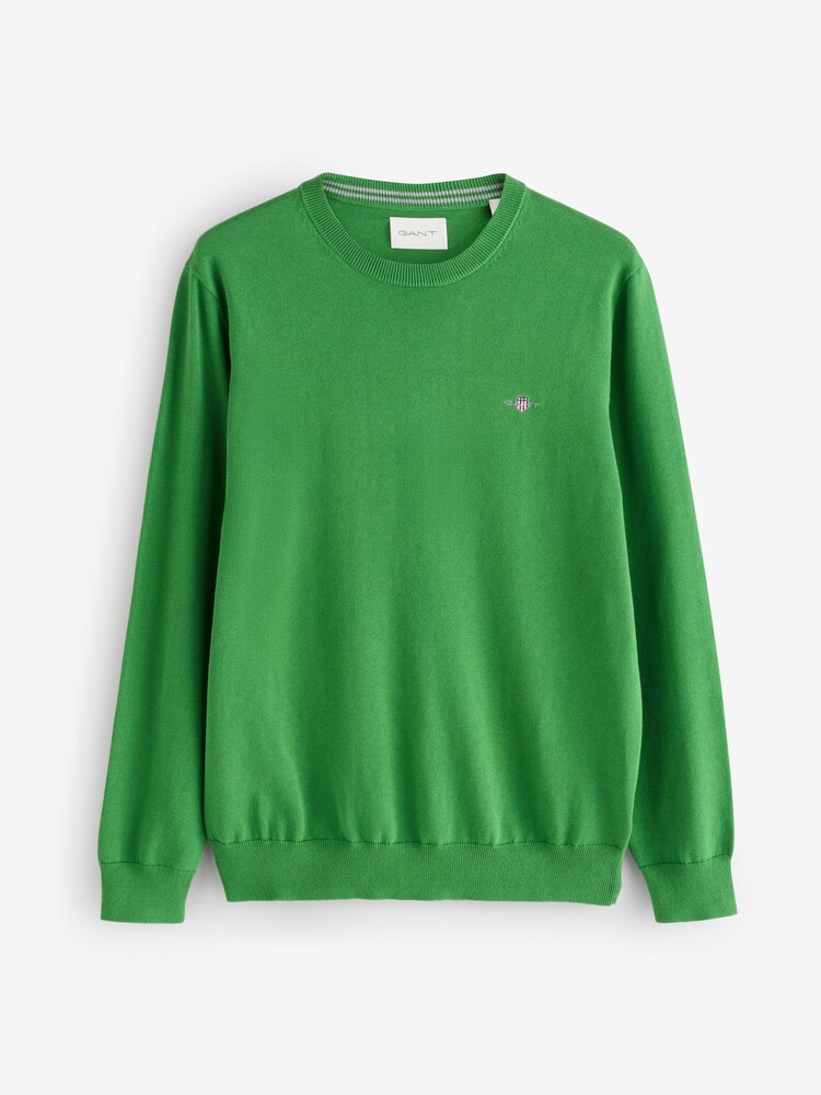 GANT Green Classic Cotton Crew Neck Knit Jumper - Image 1 of 3 GANT Green Classic Cotton Crew Neck Knit Jumper - Image 1 of 3