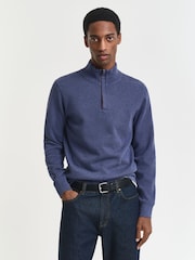 GANT Blue Ribbed Texture Half Zip Sweatshirt - Image 1 of 3