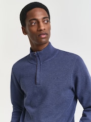 GANT Blue Ribbed Texture Half Zip Sweatshirt - Image 3 of 3