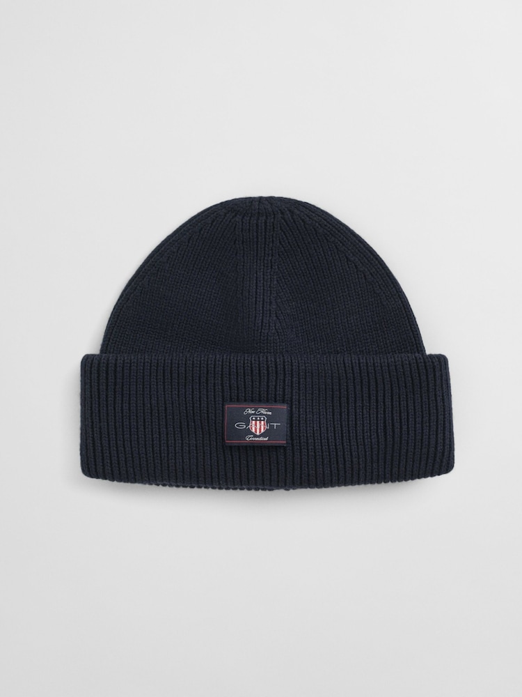 GANT Blue Wool Blend Ribbed Beanie Hat - Image 1 of 2