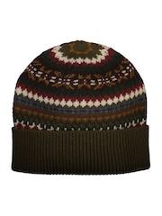 GANT Green Fair Isle Pattern Lambswool Beanie Hat - Image 1 of 2