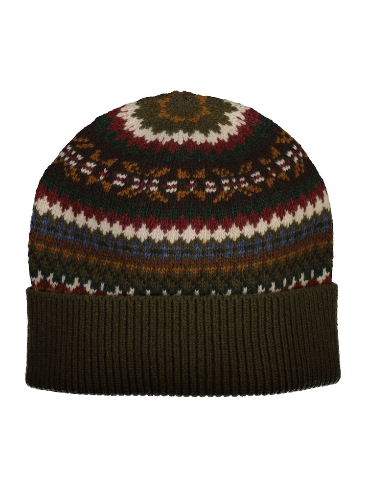 GANT Green Fair Isle Pattern Lambswool Beanie Hat - Image 1 of 2 GANT Green Fair Isle Pattern Lambswool Beanie Hat - Image 1 of 2