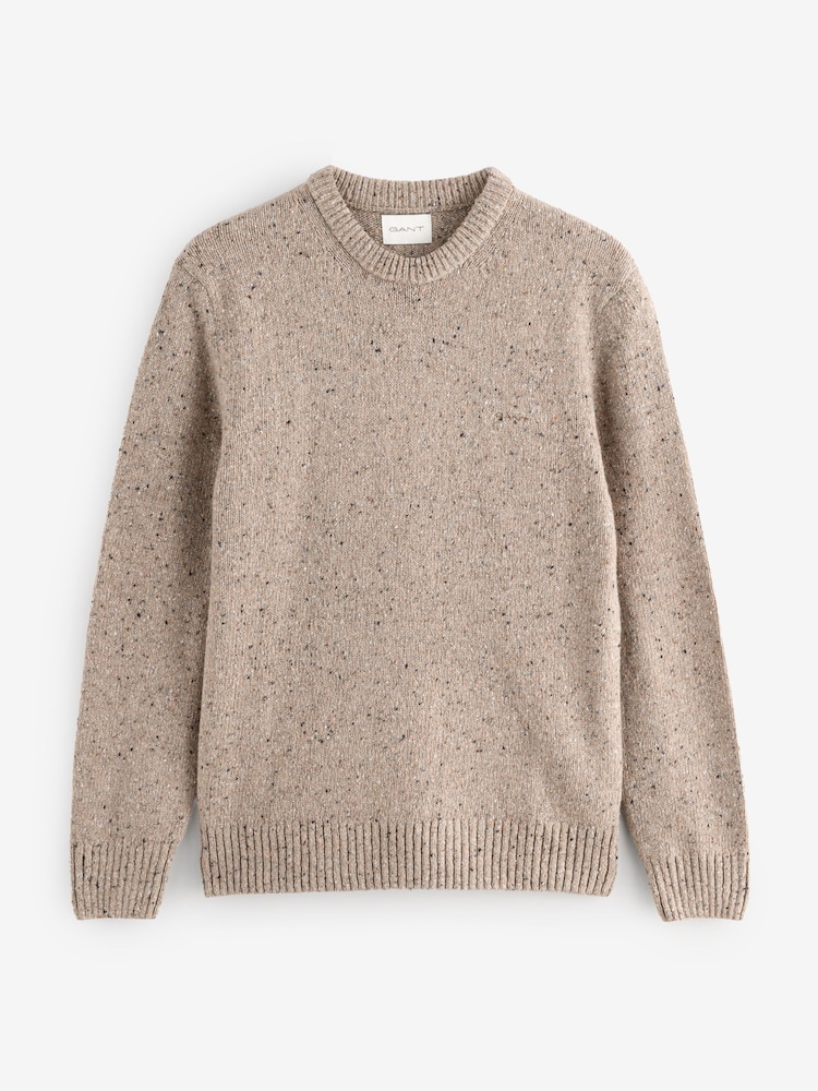 GANT Brown Wool Blend Neppy Crew Neck Knit Jumper - Image 1 of 1 GANT Brown Wool Blend Neppy Crew Neck Knit Jumper - Image 1 of 1