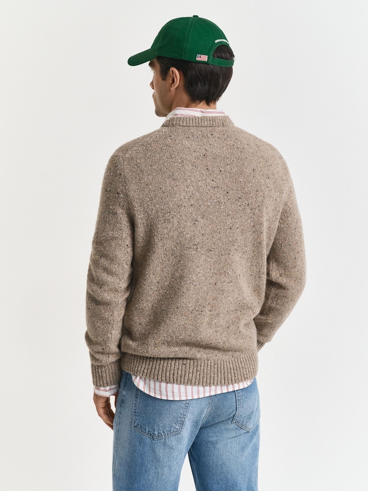 GANT Brown Wool Blend Neppy Crew Neck Knit Jumper - Image 2 of 5 GANT Brown Wool Blend Neppy Crew Neck Knit Jumper - Image 2 of 5