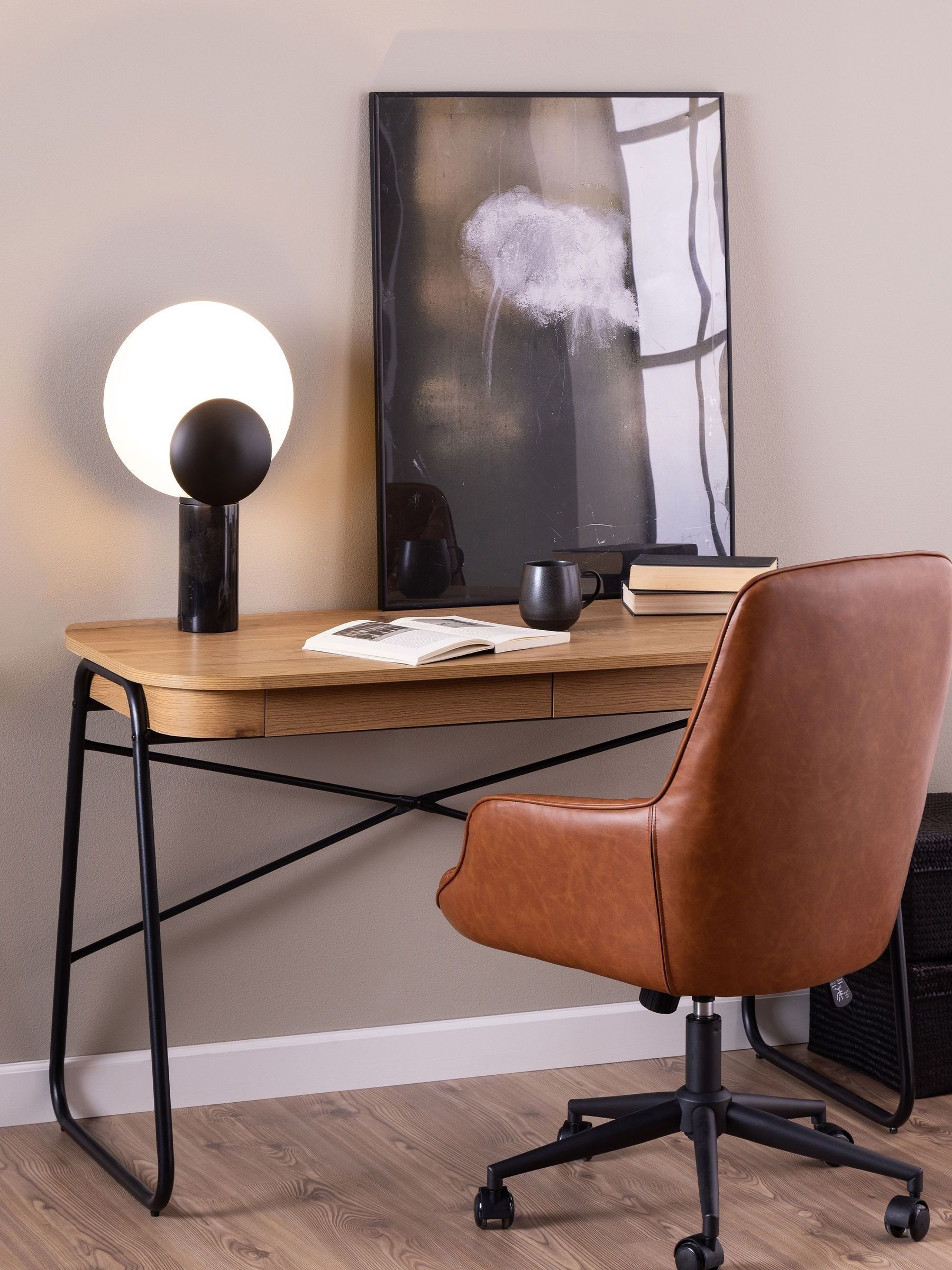 Furniture To Go Black Blueton Office Desk With 2 Drawers In And Oak - 1 - And Natural - 60 - Image 5