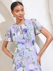 Marineblau - Lipsy Printed Puff Sleeve Crew Neck Midi Dress - Bild 2 von 4