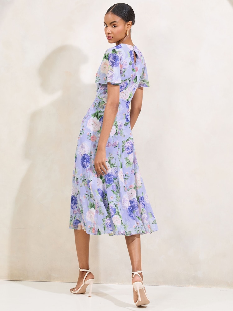 Marineblau - Lipsy Printed Puff Sleeve Crew Neck Midi Dress - Bild 4 von 4