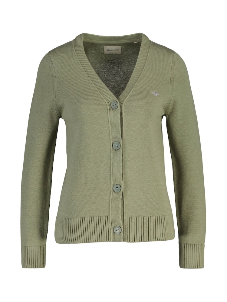 GANT Green Classic Cotton V-Neck Cardigan - Image 1 of 2