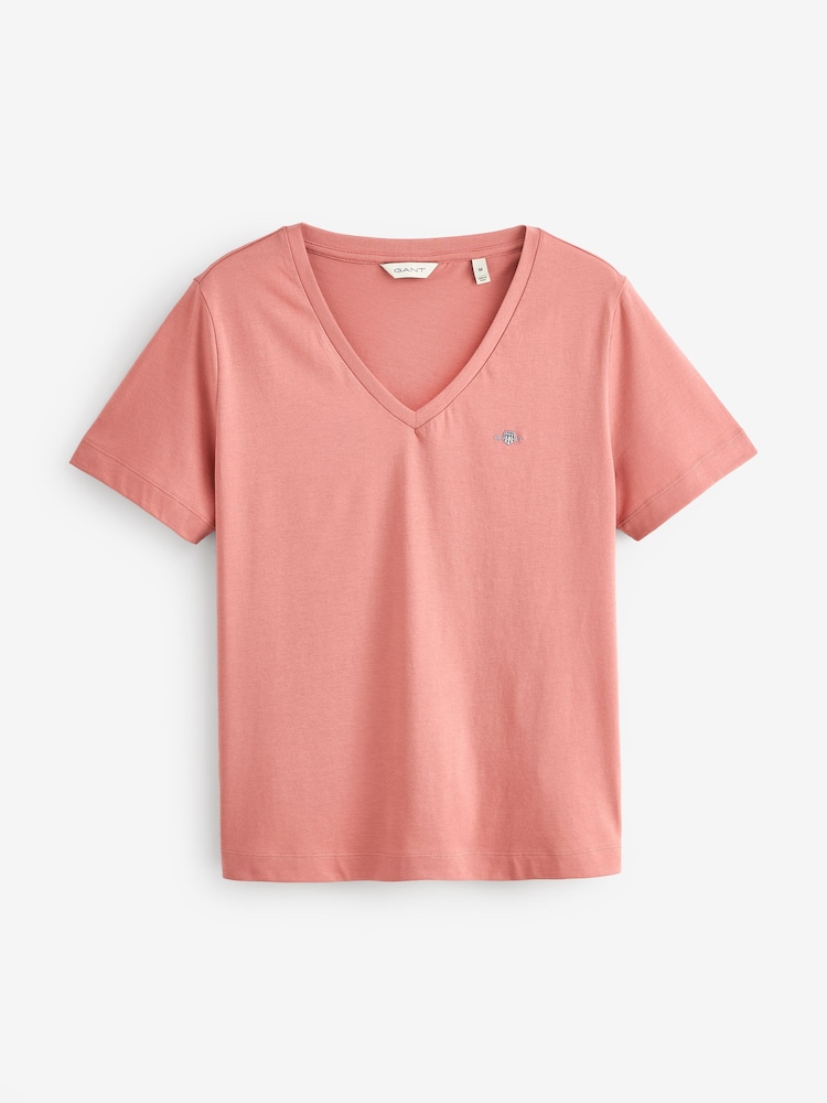Rosa oscuro - GANT V-Neck Shield T-Shirt - Imagen 1 de 1