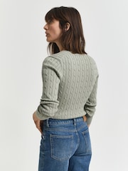GANT Green Stretch Cotton Cable Knit V-Neck Jumper - Image 2 of 5