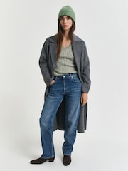 GANT Green Stretch Cotton Cable Knit V-Neck Jumper - Image 3 of 5
